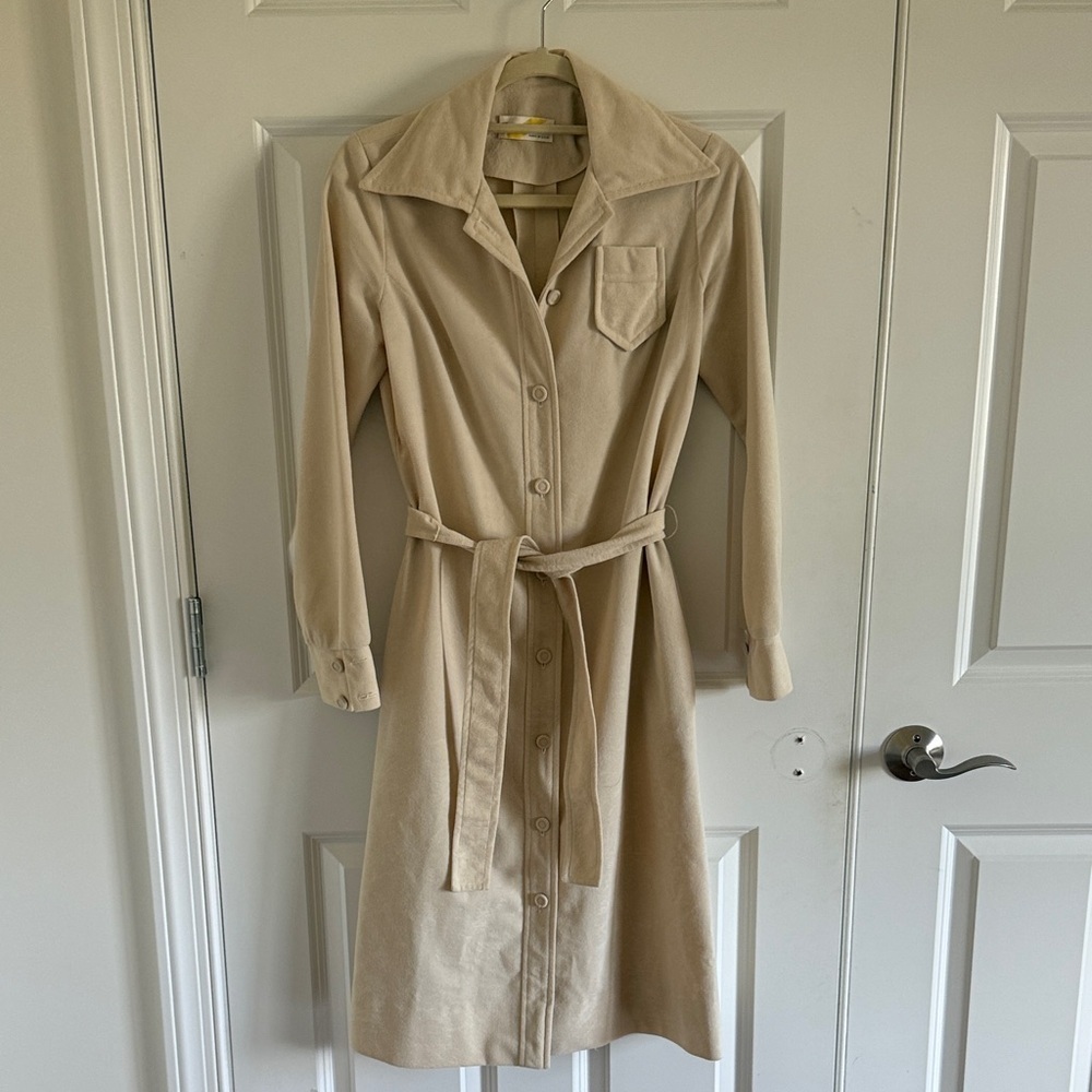 Semon Frelich Beige Button-Up shirt dress with Belt Made in the USA
